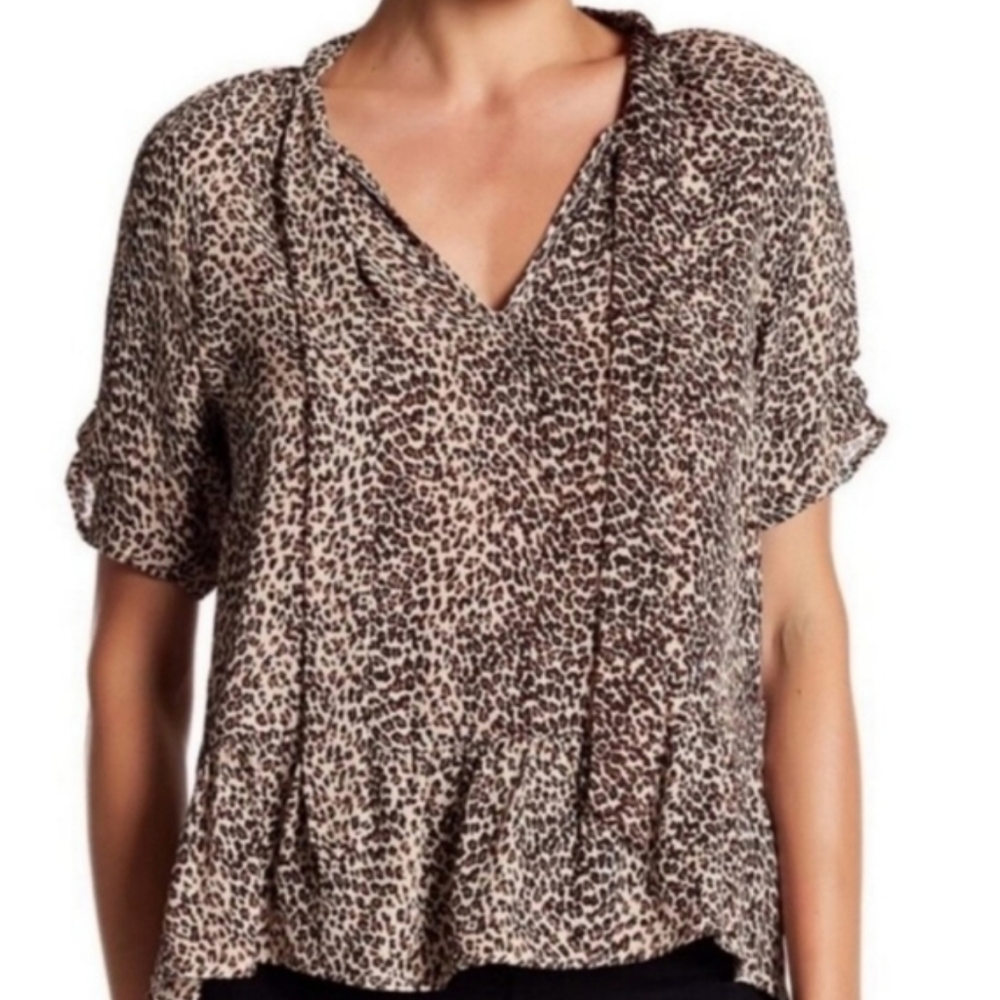 Joie Feyana Animal Print 100% Silk Short Sleeve Blouse Size Small